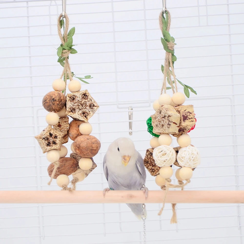 Columpio de madera para loro y aves - Juguete colgante masticable - imagen 4