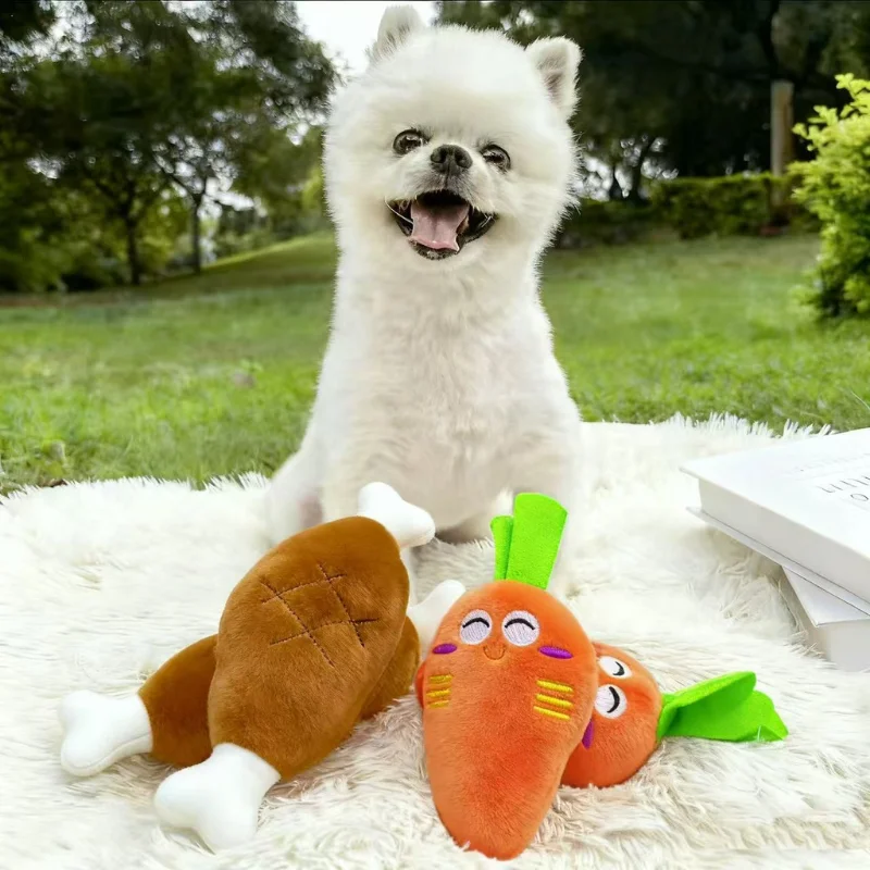 Juguete chirriante de peluche para perros y gatos, bonito juguete de zanahoria, juguete para piernas de pollo, juguete de peluche para dentición, resistente a masticar, alivio del aburrimiento, juguete para autoajusta