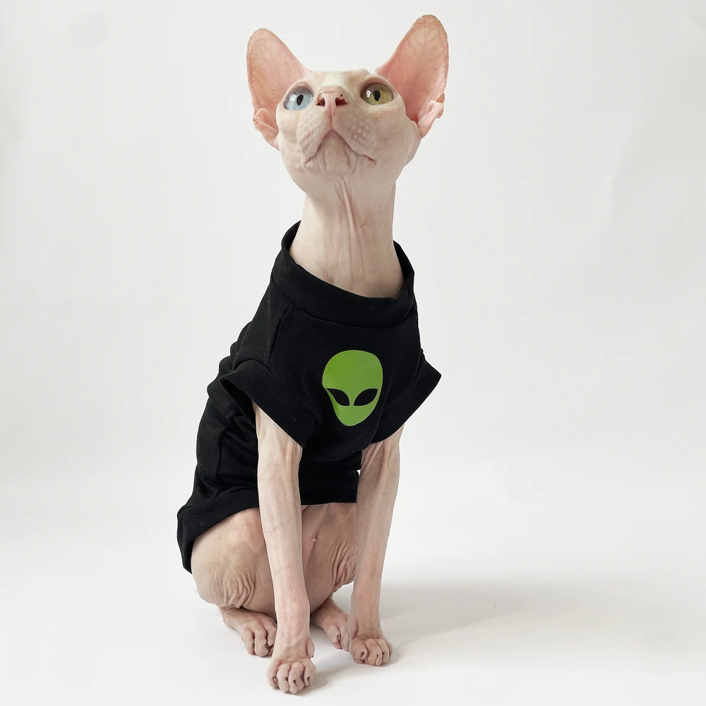 Cat Clothes for Sphynx Fashion Black Cotton Coat for Cat Striped Winter T-shirt For Devon Rex Soft cotton T-shirt Cat costume - imagen 4