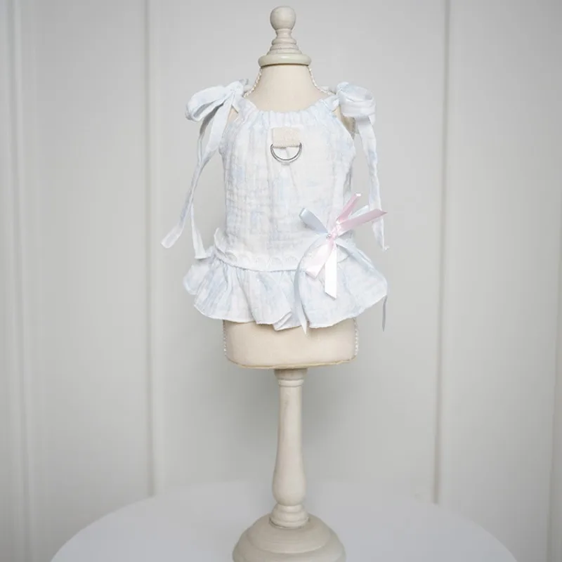 ใหม่โบว์สัตว์เลี้ยงฤดูร้อนเสื้อผ้าสุนัขเสื้อผ้าชุดเจ้าหญิงผ้าฝ้ายเส้นด้ายกระโปรงบัลเล่ต์สไตล์ Sweet Puppy กระโปรงสําหรับสุนัขขนาดเล็ก - imagen 5