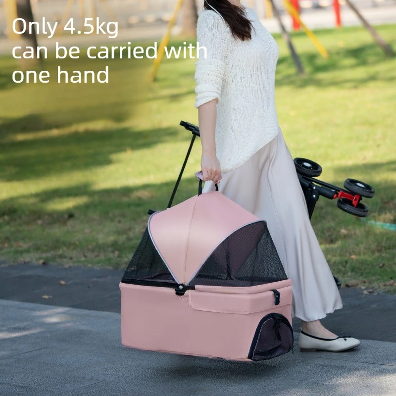 Carrito plegable doble freno para perros y gatos portátil - imagen 3