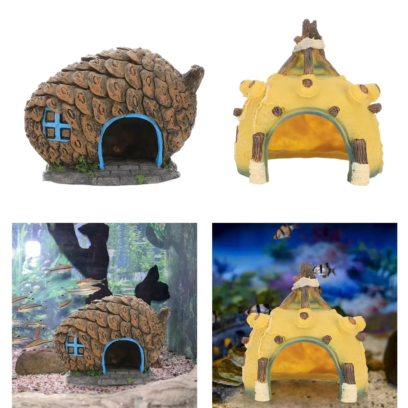 Fishbowl Tank Ornaments Reptile Box Hideaway Caves Hideout House for Hamster Breeding