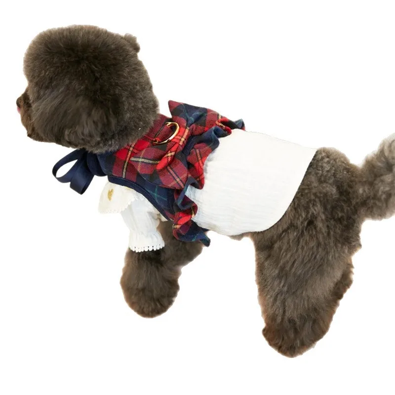 Pet Navidad Año nuevo mascota a cuadros perro correa para el pecho tirar cuerda caminar perro gato ropa chaleco tirar cuerda sombreros - imagen 5