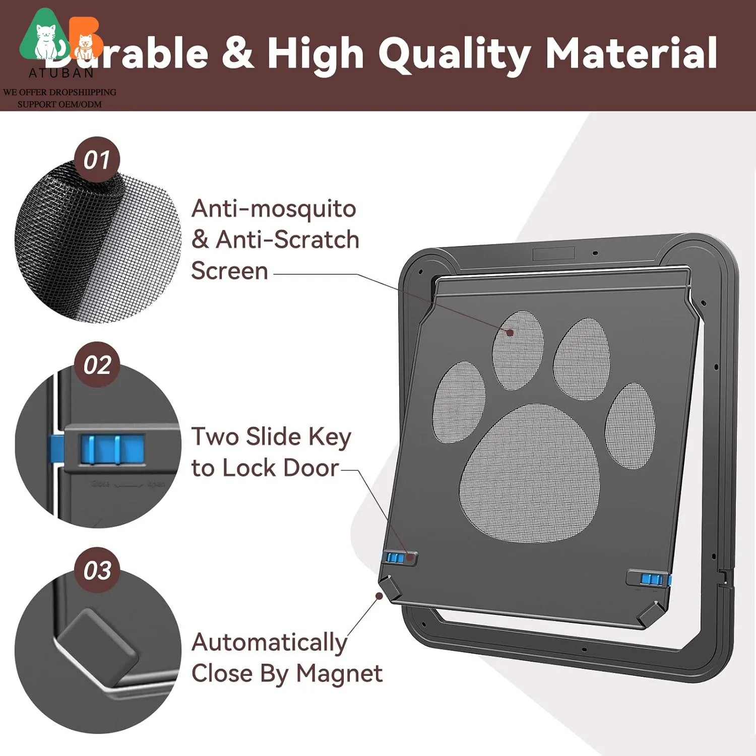 ATUBAN Puerta de pantalla grande para perros con cierre magnético Puerta de pantalla para mascotas para puerta de pantalla corredera/Puerta con cerradura para perros y gatos - imagen 5