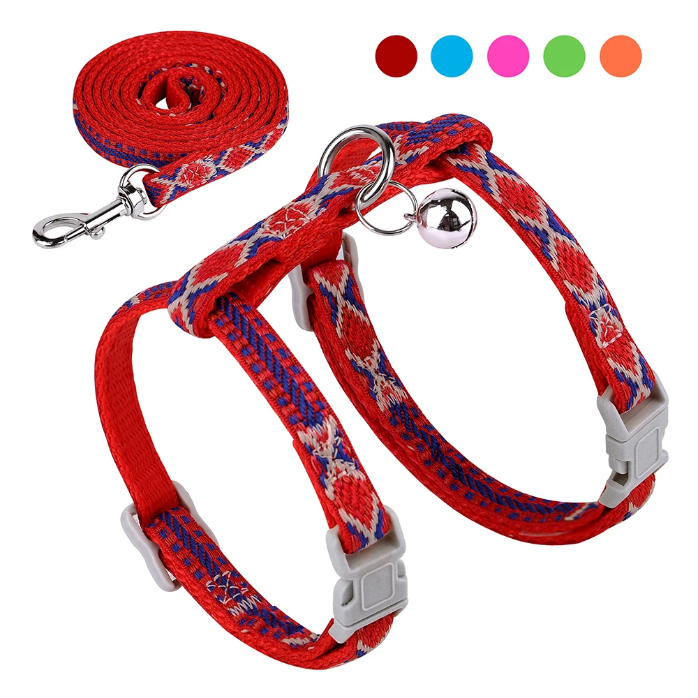 Arnés de nailon para gatos, conjunto de correas, arnés ajustable para cachorros y gatitos, chaleco con campana, cuerda de plomo para caminar para mascotas, perros pequeños, gatos, Chihuahua