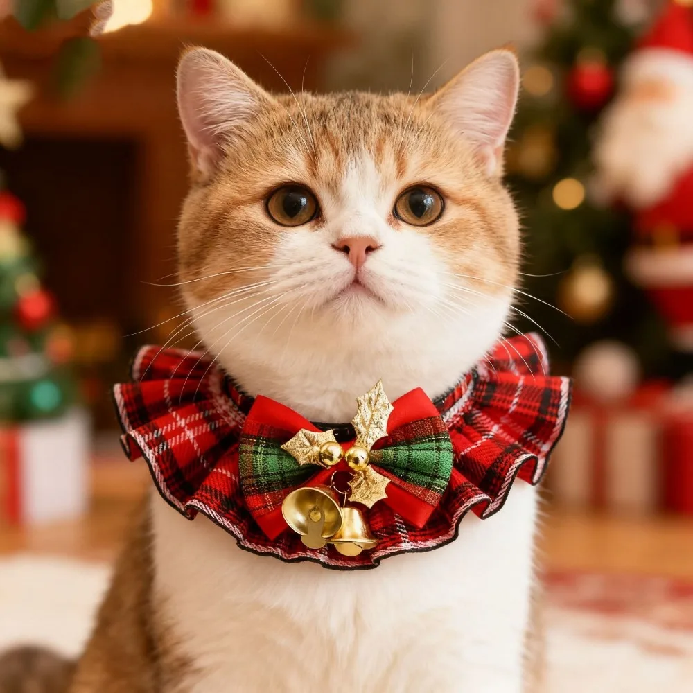 Collar navideño rojo con lazo de encaje para gatos y perros pequeños - imagen 4