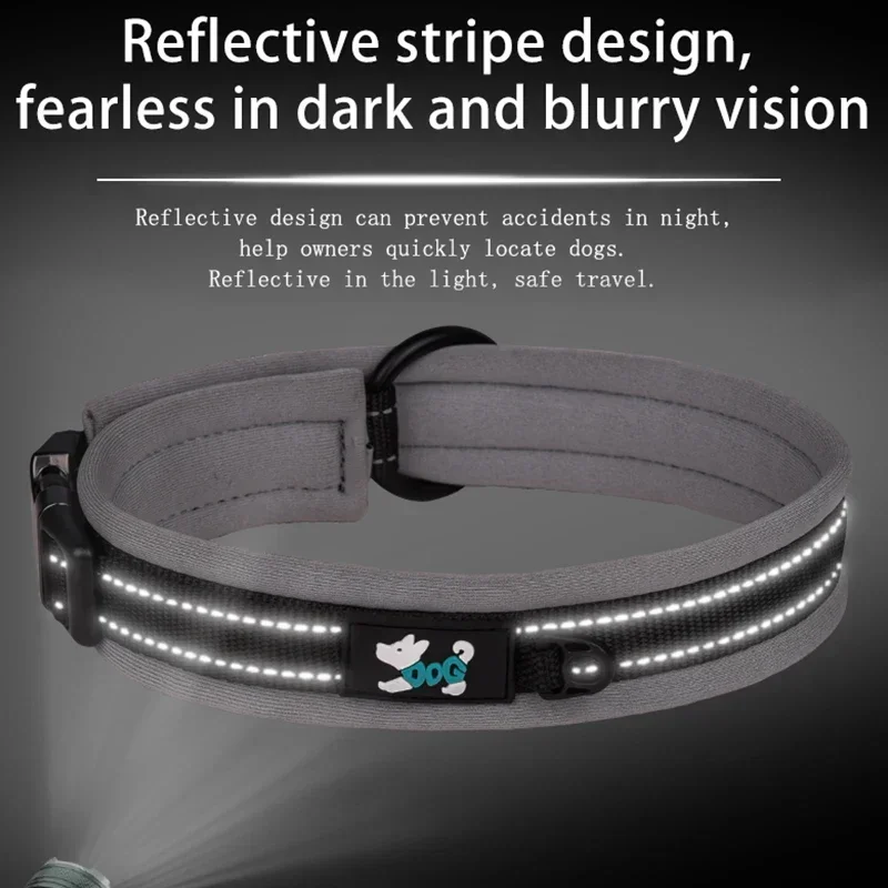 Collar para perro acolchado de malla ajustable, grabado de identificación personalizado, Collar para perro de nailon reflectante, duradero y resistente para todas las razas, todos los Pug - imagen 4