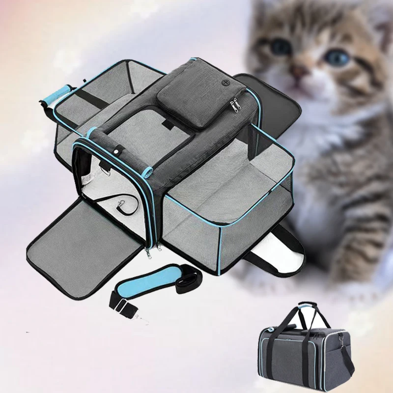 Bolsa para gatos plegable de gran capacidad para exteriores, bolso portátil para mascotas, bolsa cruzada Diagonal transpirable para gatos y perros - imagen 4