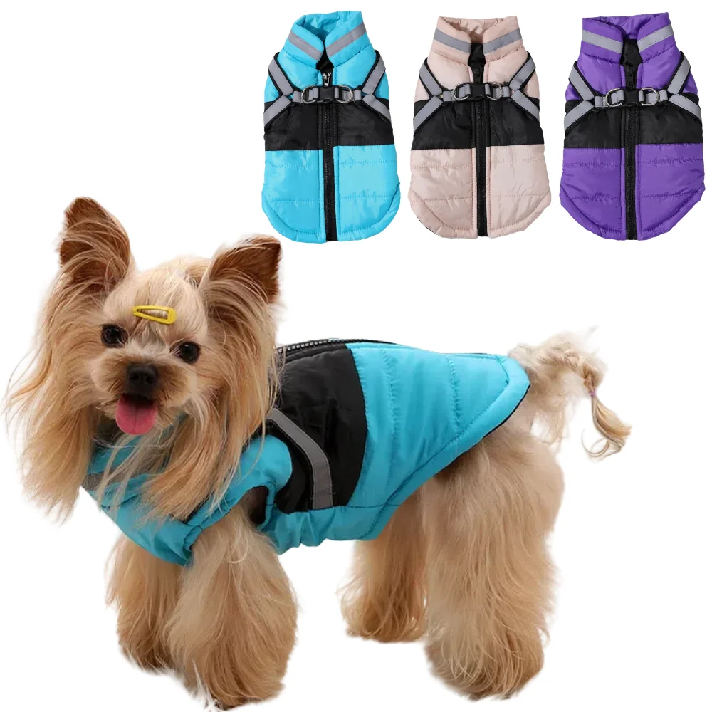 Ropa cálida de invierno para perros pequeños y medianos, chaqueta a prueba de viento para mascotas con arnés reflectante, abrigo para exteriores, Yorkshire, Chihuahua
