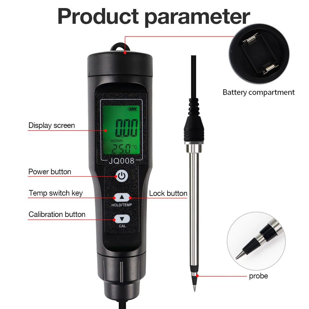 Medidor EC 2 en 1 temperatura suelo portátil pantalla LCD para jardín