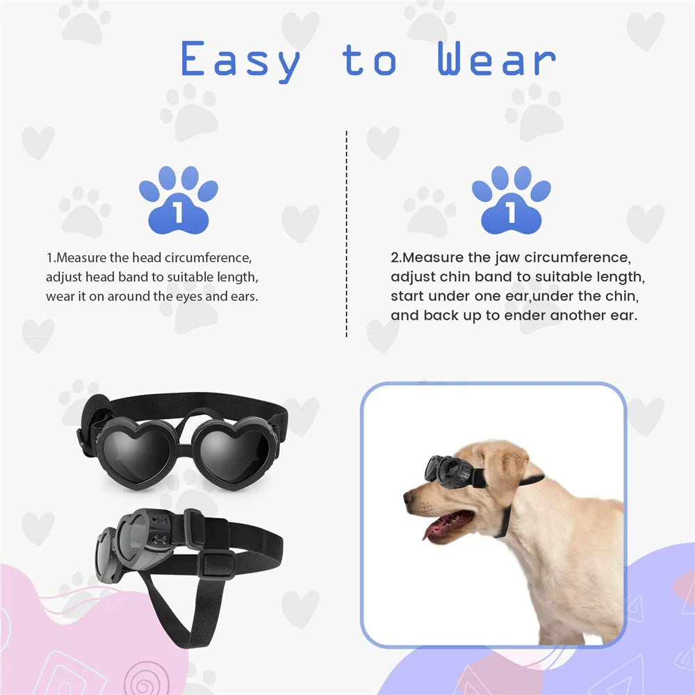 Gafas de sol para mascotas de viaje al aire libre, para perros pequeños y medianos, gatos, animales ajustables, amor, gafas de cristal para Yorkshire, accesorios para mascotas - imagen 4