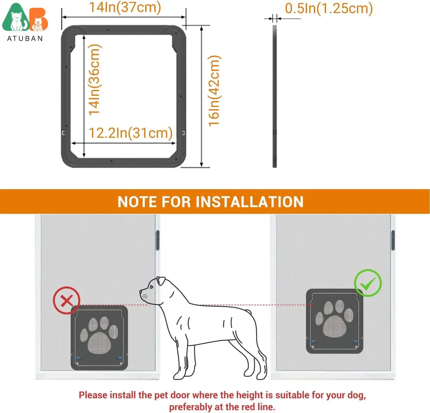Puerta para perros ATUBAN para puerta de pantalla, puerta para perros de 12x14 pulgadas, puerta corredera, puerta magnética para perros y gatos medianos y grandes, puerta para mascotas Pas - imagen 4