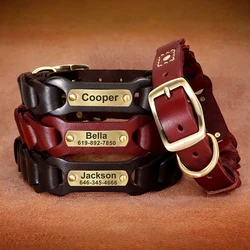 Collar de cuero con identificación para perros grandes y medianos