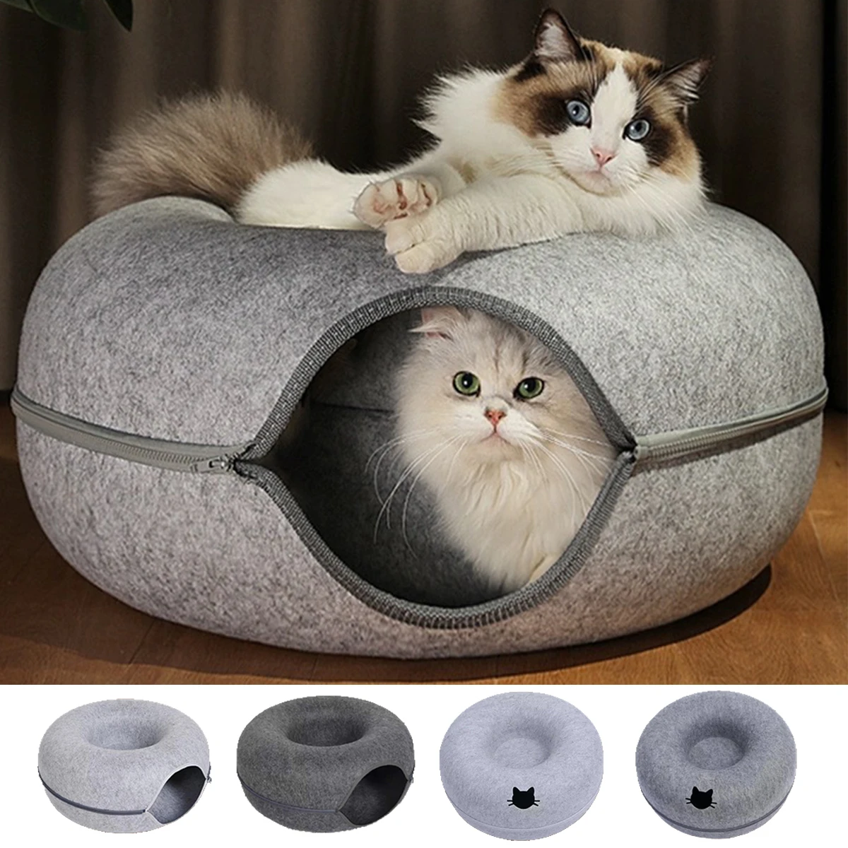 Nido de túnel redondo interactivo para gatos pequeños, cama de fieltro para gatitos, rascador para gatos, Donut, juguete para mascotas para dormir - imagen 2