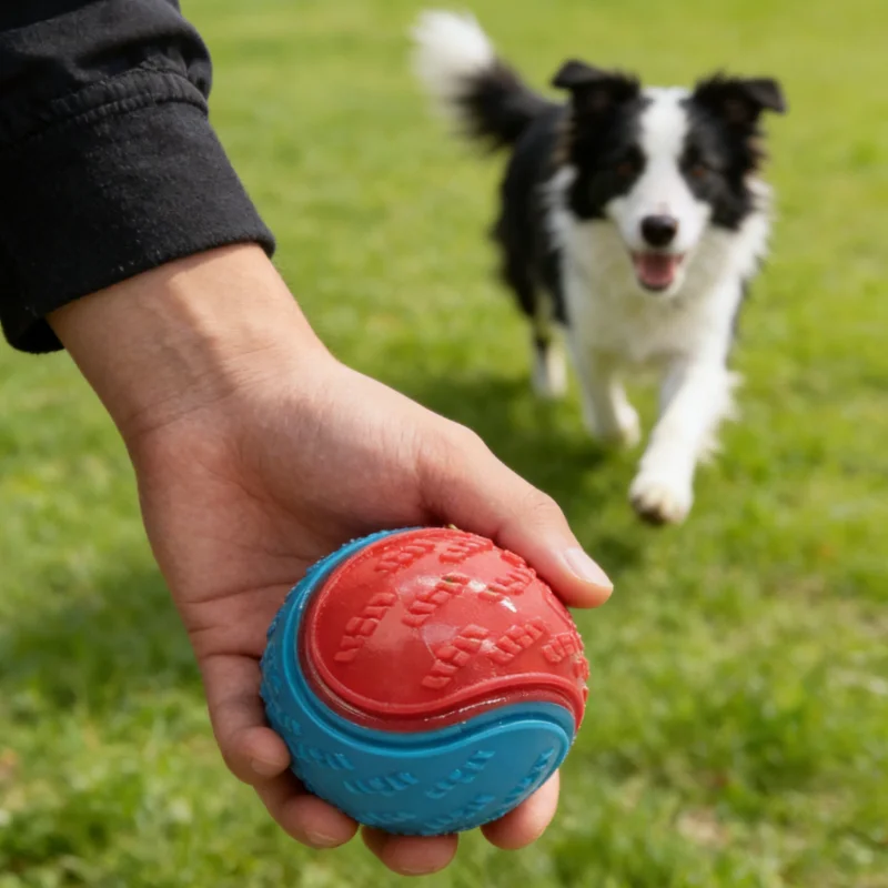 Pelota luminosa de goma con sonido para perros – juguete masticable