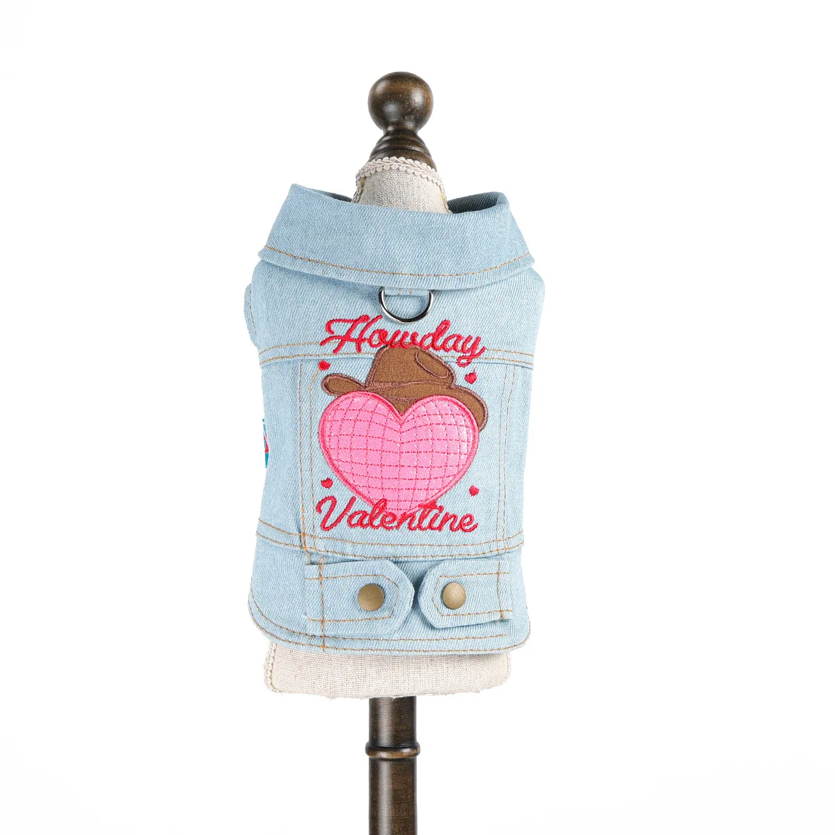 Ropa para mascotas, chaqueta vaquera bordada de otoño e invierno, cómoda chaqueta vaquera para el Día de San Valentín para gatos, ropa para perros pequeños - imagen 5