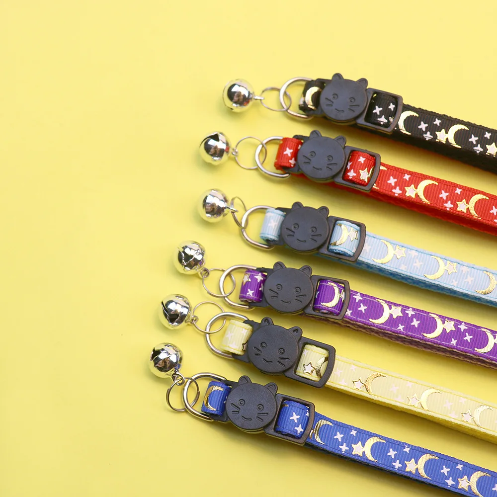 Collar para mascotas Gold Star Moon, Collar reflectante para perros y gatos con hebilla de seguridad y campana, Collar ajustable para gatitos con brillo - imagen 3
