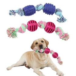 Juguete algodón doble nudo con bola para limpieza dental perro