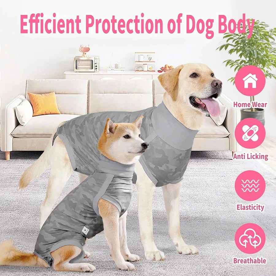 Traje de recuperación de cirugía para perros, mono para perros femeninos/masculinos para Spay/neutros, cuello alto, antilamer, transpirable para perros pequeños/medianos/grandes - imagen 3