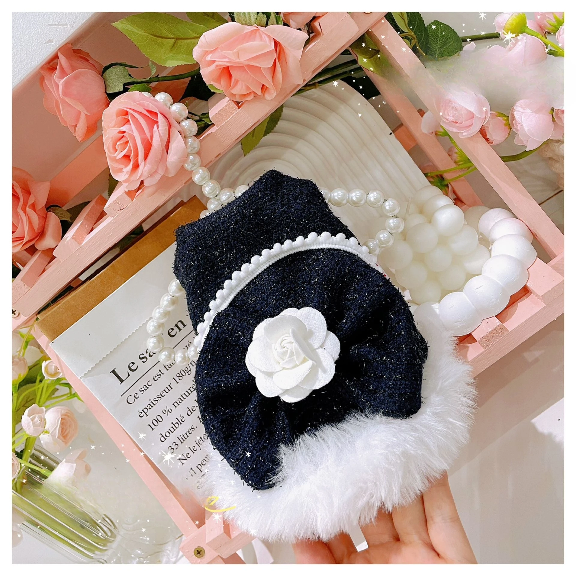 Vestido de otoño/invierno con lazo y flores para mascotas, Teddy Schnauzer, vestido de princesa de terciopelo para perros pequeños y gatos, abrigo, ropa para perros pequeños y cachorros - imagen 5