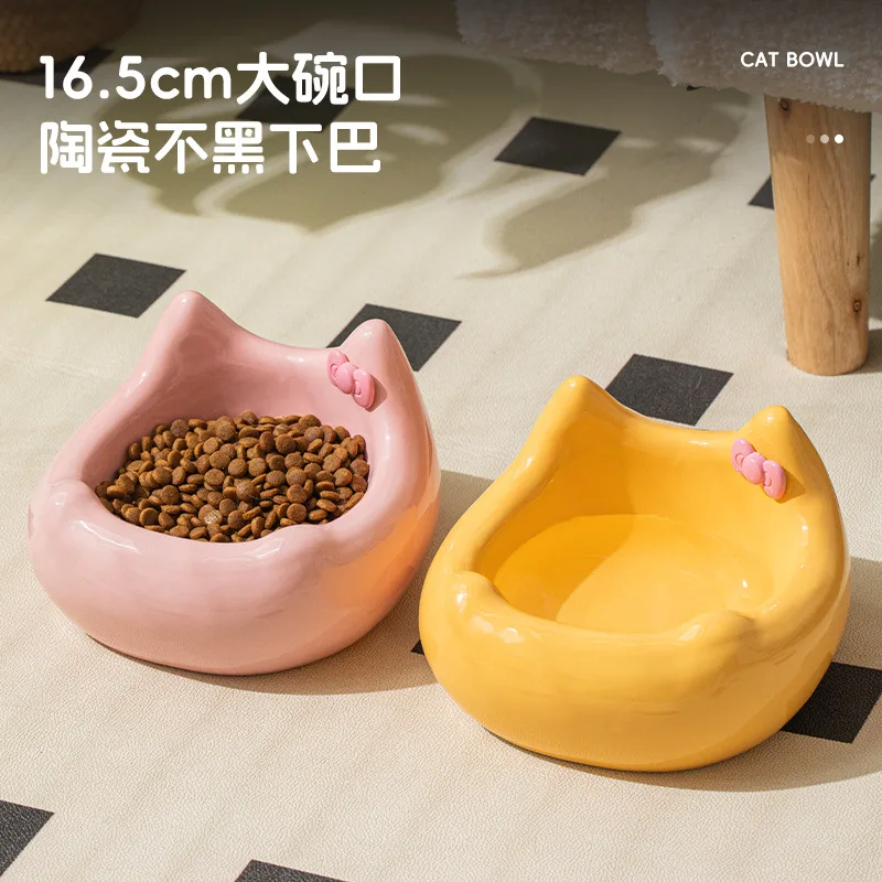 Cuenco de cerámica para comida de gato, cuenco para mascotas, cuenco de cerámica para gatos, protección del cuello, boca Diagonal, lavabo de comida para mascotas, bonito volcado - imagen 2