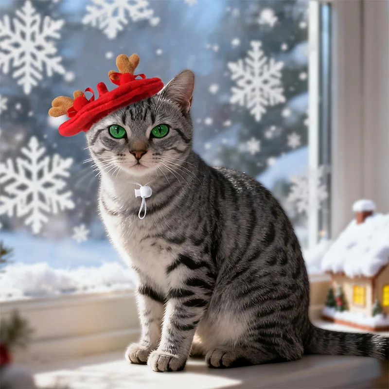 Gorro navideño para perros y gatos, gorros bonitos de alce para gatos, perros pequeños y medianos, sombrero de vestir para fiesta de Navidad, accesorios para gatos - imagen 2