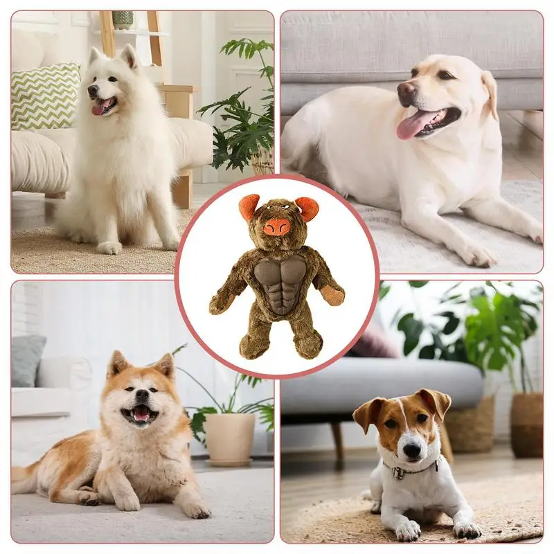 Juguete para perros, juguete de peluche con chirrido de vaca para perros, suministros aptos para todos los cachorros, juguete interactivo orangután, divertido y duradero, molar para masticar, lindo - imagen 5