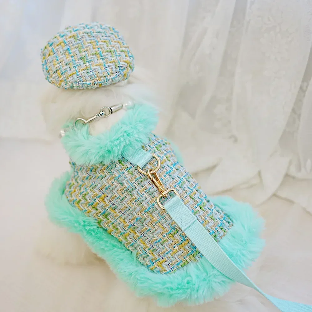 Ropa clásica de invierno para perros, arnés para perros, traje para niñas, capa fragante, princesa, cachorro, gatos, tracción en el pecho y la espalda para perros pequeños - imagen 4