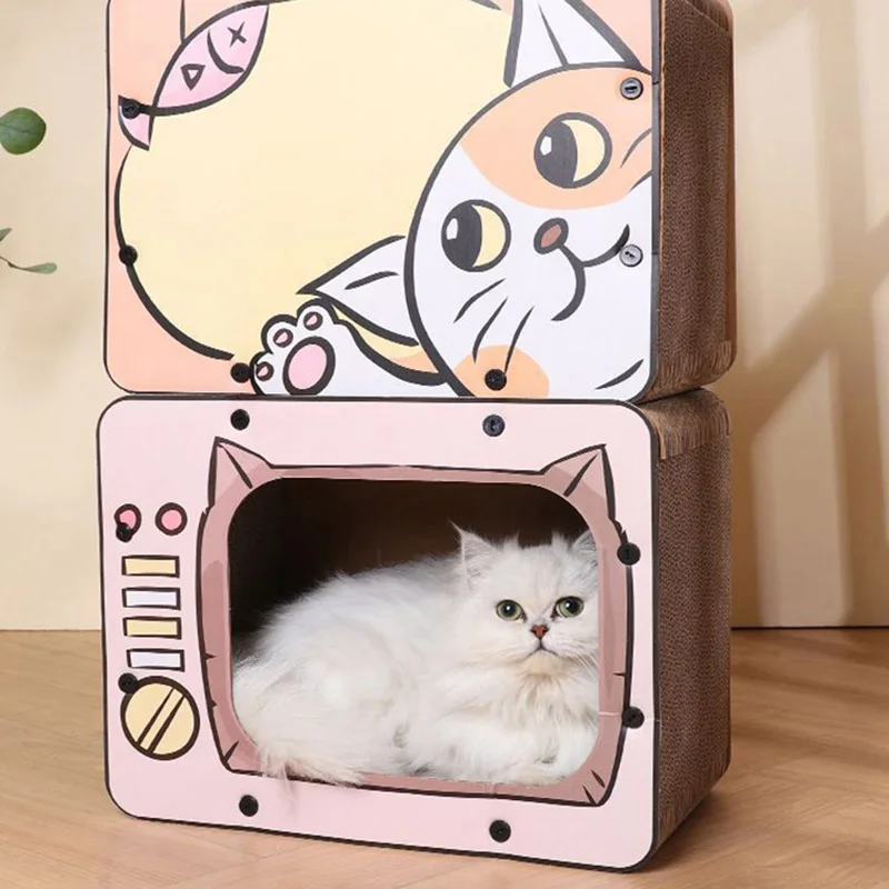 Rascador corrugado para gatos, rascador creativo en forma de TV, gran capacidad, accesorios para gatos - imagen 4