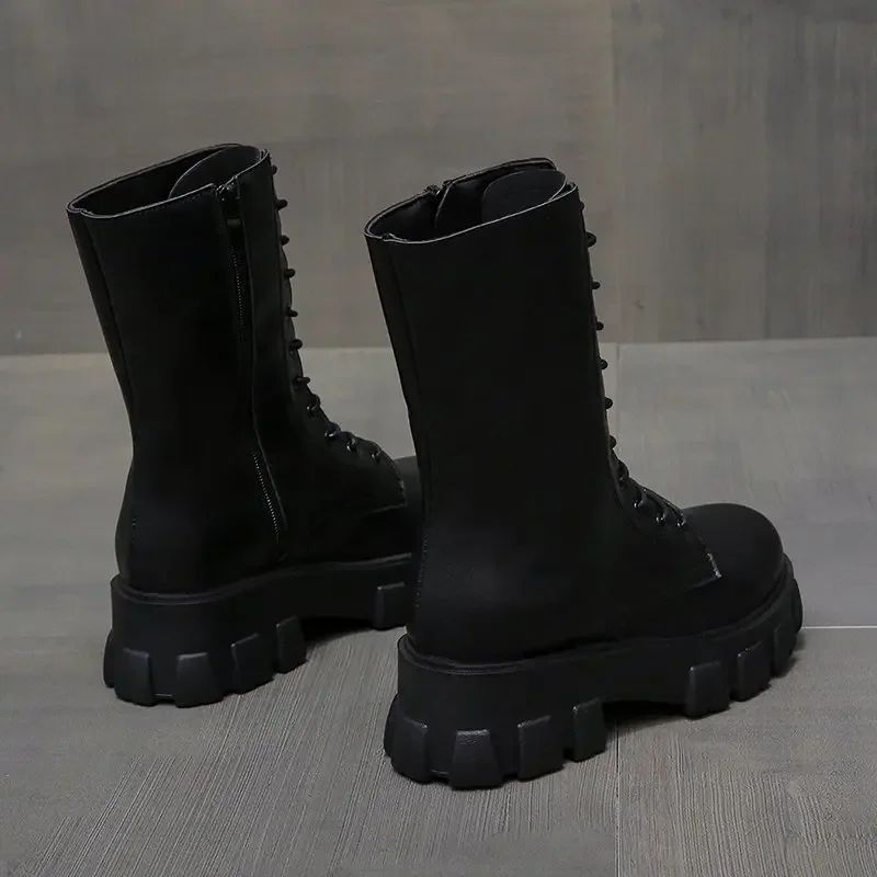 Botas de piel sintética con plataforma para mujer, botines góticos de combate Punk a media pantorrilla, color blanco, para otoño e invierno, 2024 - imagen 4