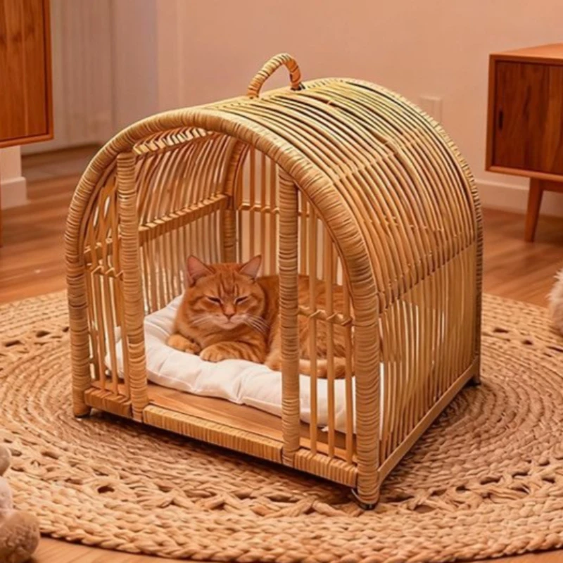Cama de ratán para perros y gatos tejida a mano transpirable - imagen 3