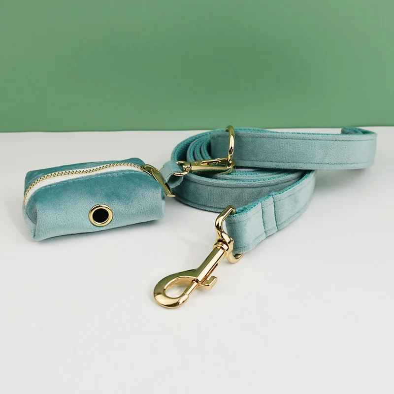 Juego de Collar y correa de terciopelo verde para perros pequeños, medianos y grandes, placa de identificación grabada personalizada, suministros para mascotas, correa para perros Velvet29 - imagen 5