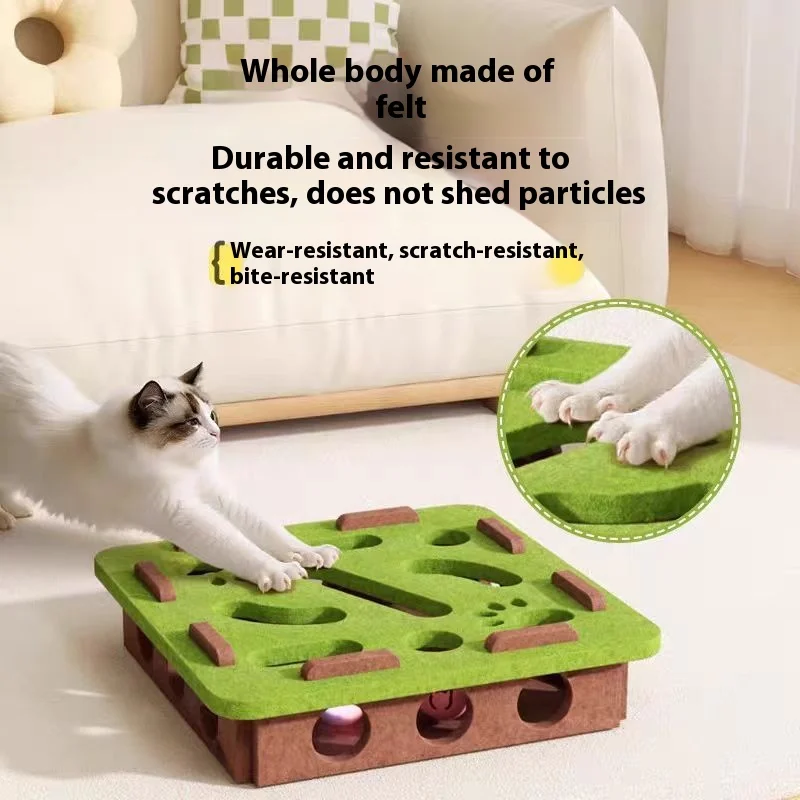 Caja de rompecabezas para gatos, laberinto de fieltro con bolas cascabeles, juguete de estimulación Mental para gatitos de interior, juego de caza para aliviar el aburrimiento