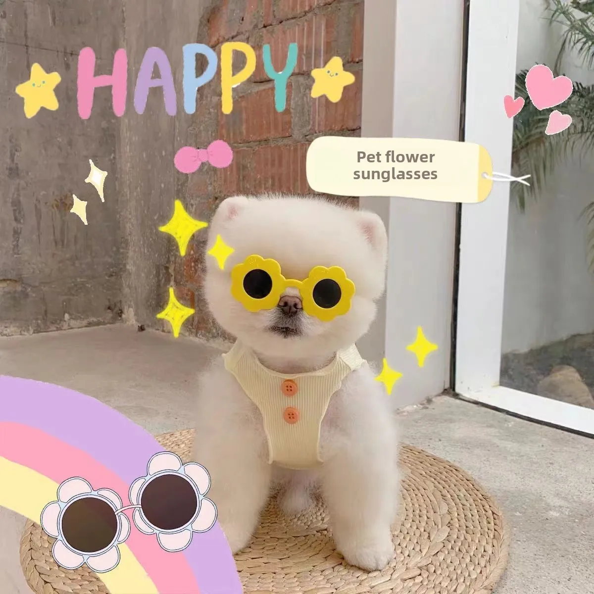 Gafas de sol clásicas para mascotas, gafas con forma de corazón de girasol para perros y gatos, accesorios para Bulldog, foto de playa de verano - imagen 2