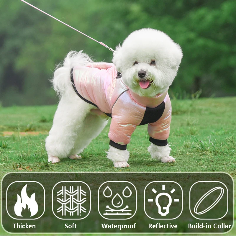 Chaqueta de invierno para perros, ropa impermeable para perros pequeños, mono para cachorros con cuello incorporado, abrigo reflectante para mascotas, Bulldog Francés - imagen 2