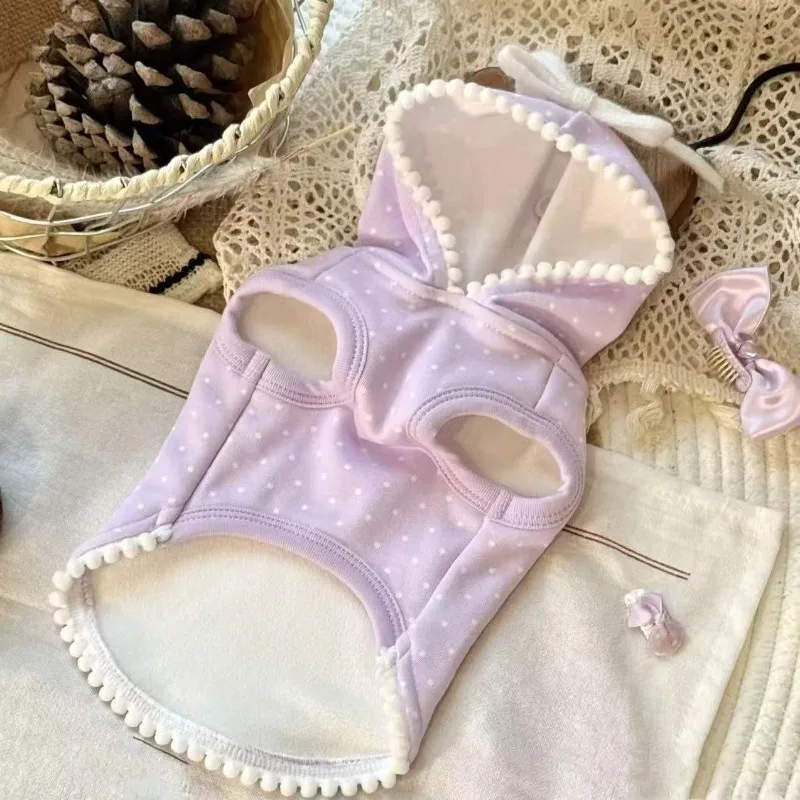 Sudadera con capucha de punto morado para mascotas, ropa de invierno con lazo para mascotas, Teddy Schnauzer, gatito, ropa para perros con capucha, ropa para perros pequeños, ropa para cachorros - imagen 2