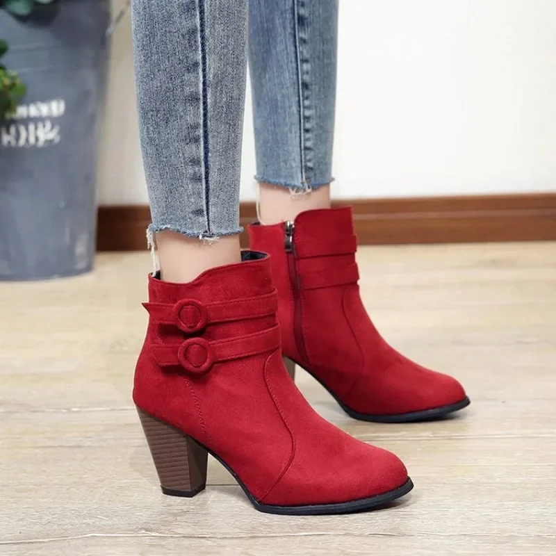Botas Retro de tacón cuadrado para mujer, Botines altos de goma con plataforma sólida, 2024 - imagen 3