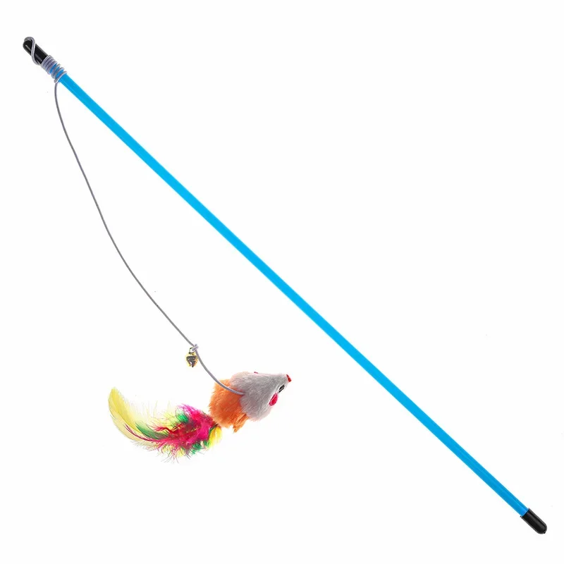 Caña de pescar, ratón de plumas, cuerda elástica para gato, juguete con campana, hacer sonidos para provocar, ratón de plumas de gato - imagen 3