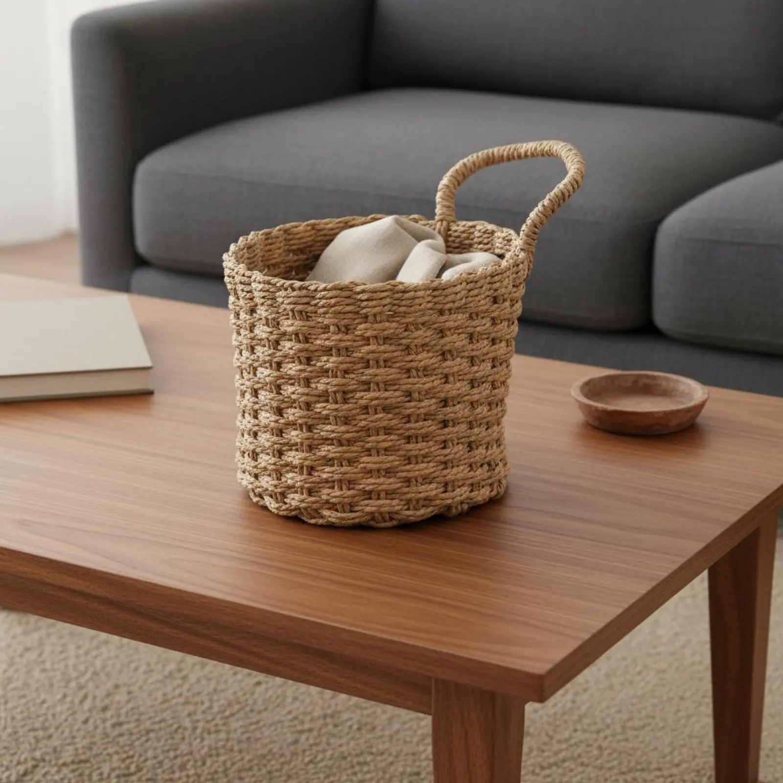 Cesta de mimbre decorativa con asas – Estilo Boho para entrada - imagen 5