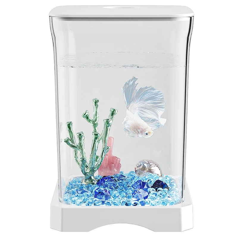 Acuario de escritorio con luz LED para pez betta, ecológico y creativo