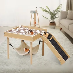 Hamaca de madera con plataforma y escaleras para cobayas y conejos