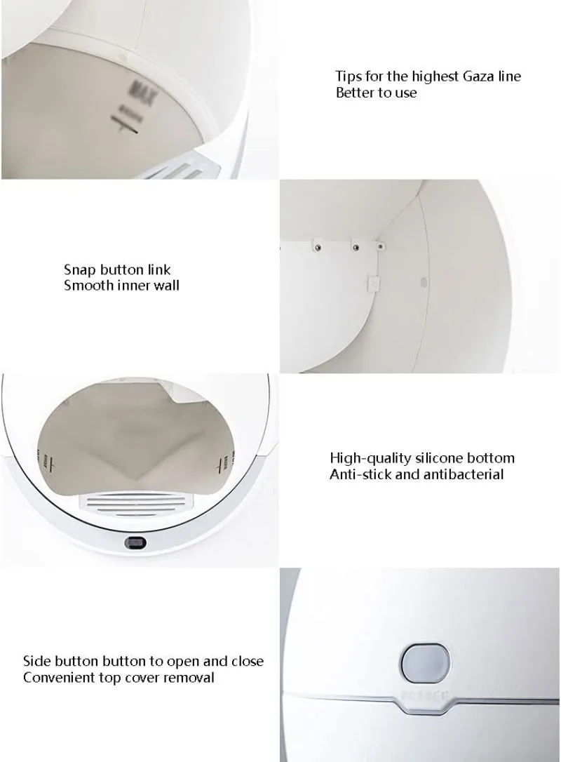 Caja de arena automática de 65L para gatos, caja de arena inteligente, bandeja cerrada, inodoro, entrenamiento giratorio, colcha desmontable, accesorios para mascotas - imagen 3