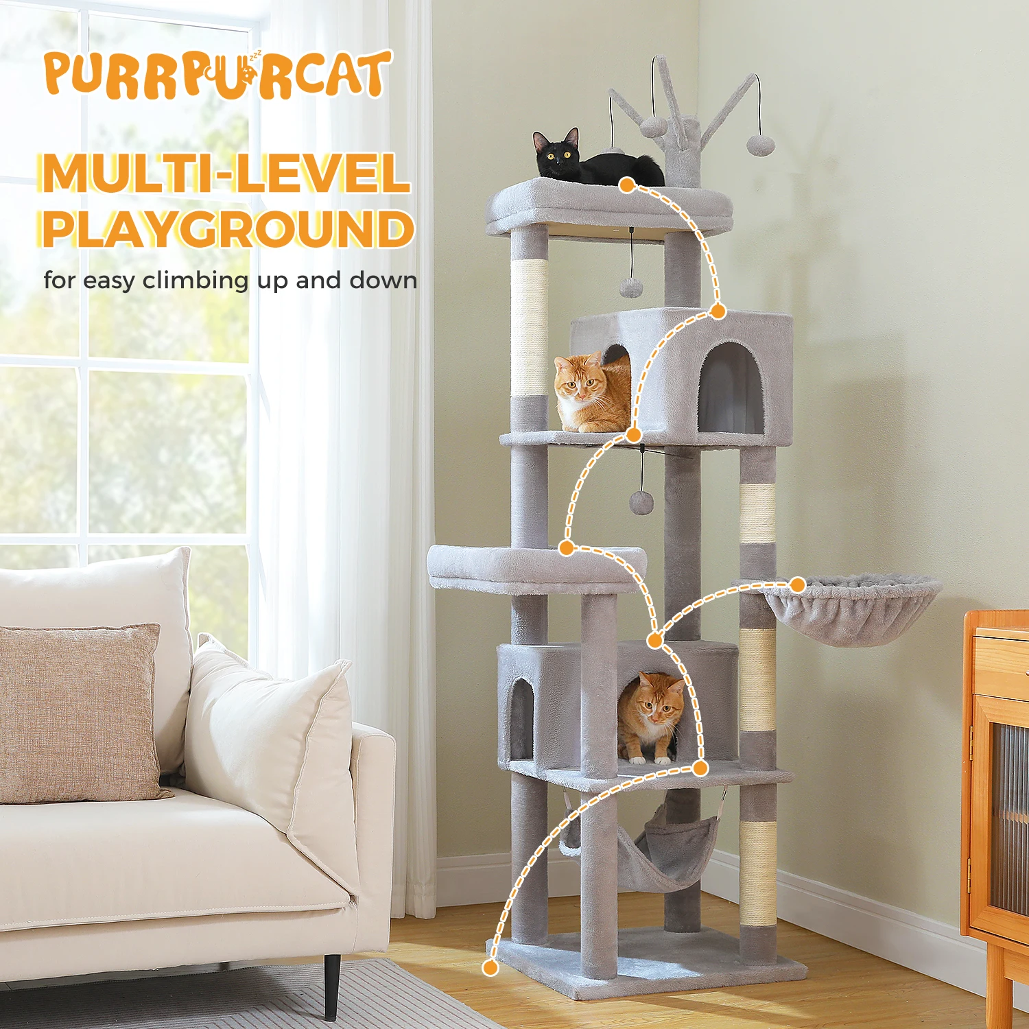 Árbol para gatos de varios niveles para interiores, torre grande para gatos con postes rascadores, Condo espacioso para gatos, perca superior suave, muebles para gatos, juguetes para gatos - imagen 4