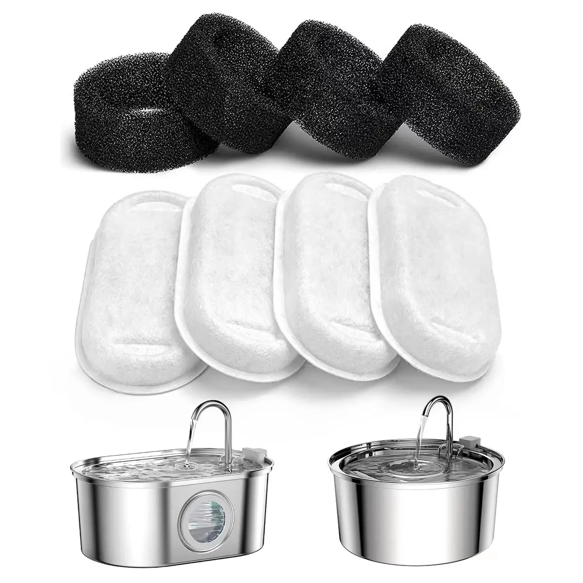 Base de agua para gatos, bebedero para gatos de acero inoxidable de 108oz/3,2l, 4 filtros de carbono + 4 filtros de espuma reemplazables