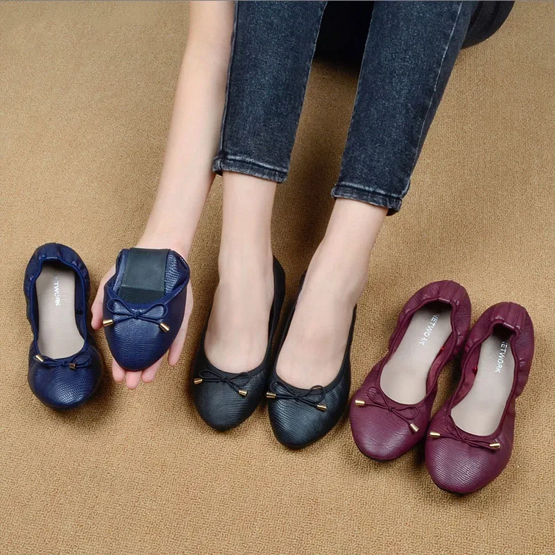 Women Leather Breathable Ladies Comfortable Ballet Flats Fashion Slip on Shallow Loafers Office Flat Boat Shoes - imagen 2