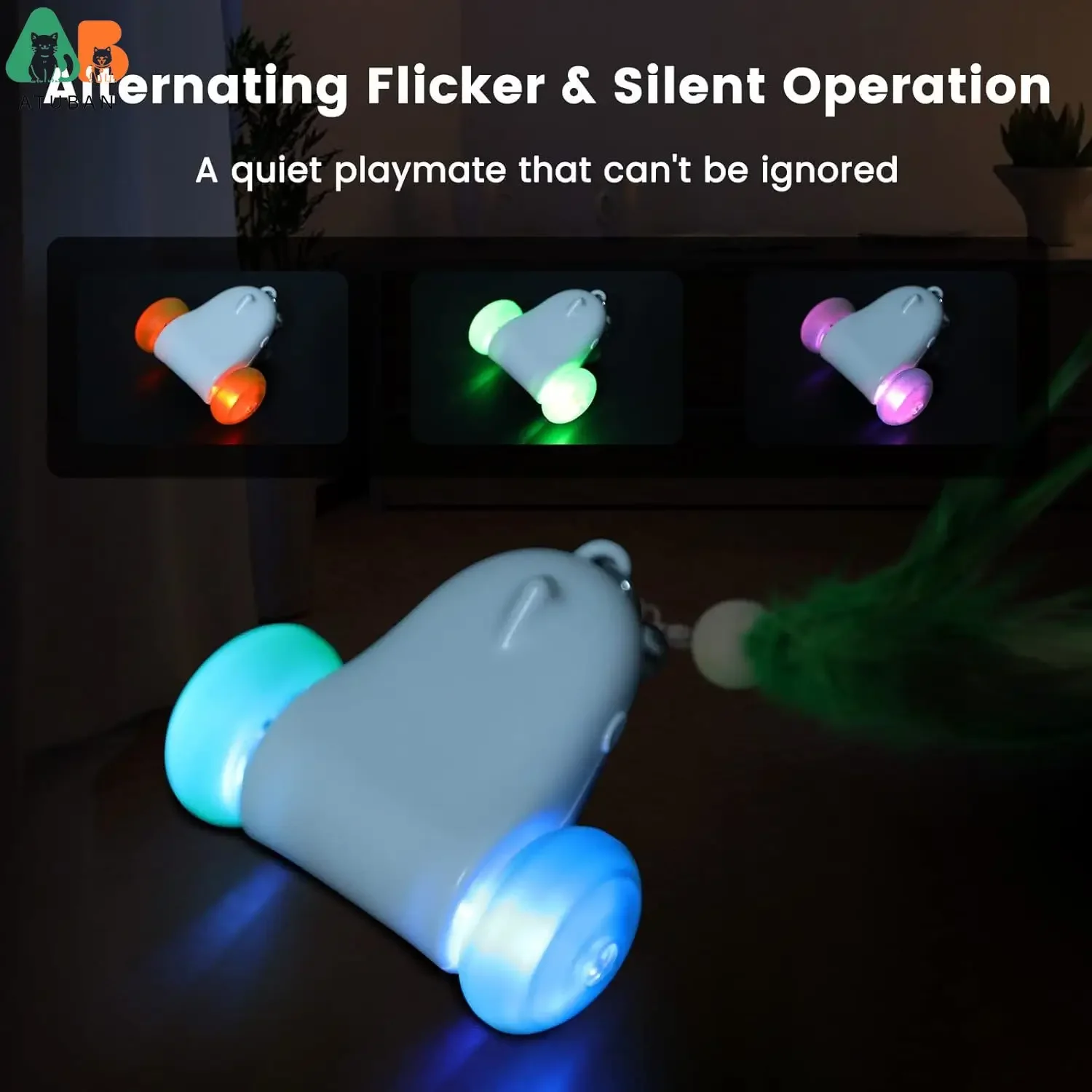 ATUBAN juguete inteligente para gatos, ruedas de luces LED que cambian de color, juguetes para gatos para estimular, juguetes de persecución para gatos activados para gatitos - imagen 5