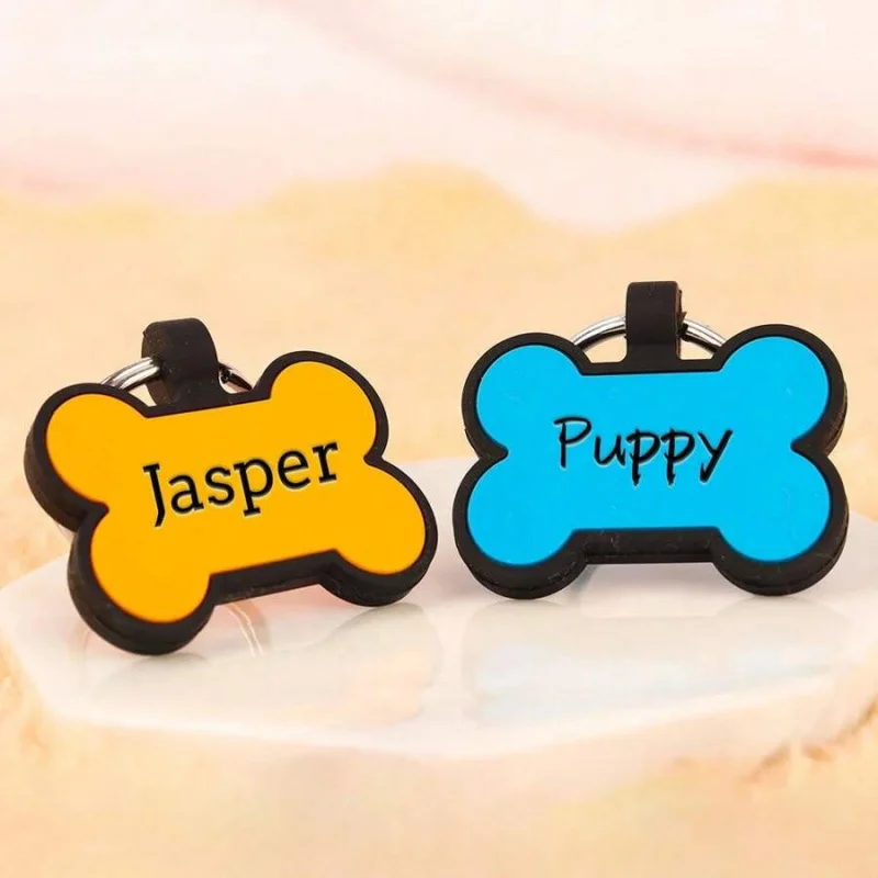 Etiqueta de perro de silicona de hueso personalizada, etiquetas de nombre de mascota personalizadas grabadas, tarjeta de identificación de mascota sin sonido, regalo para perros, cachorros, antipérdida, 1 ud. - imagen 4