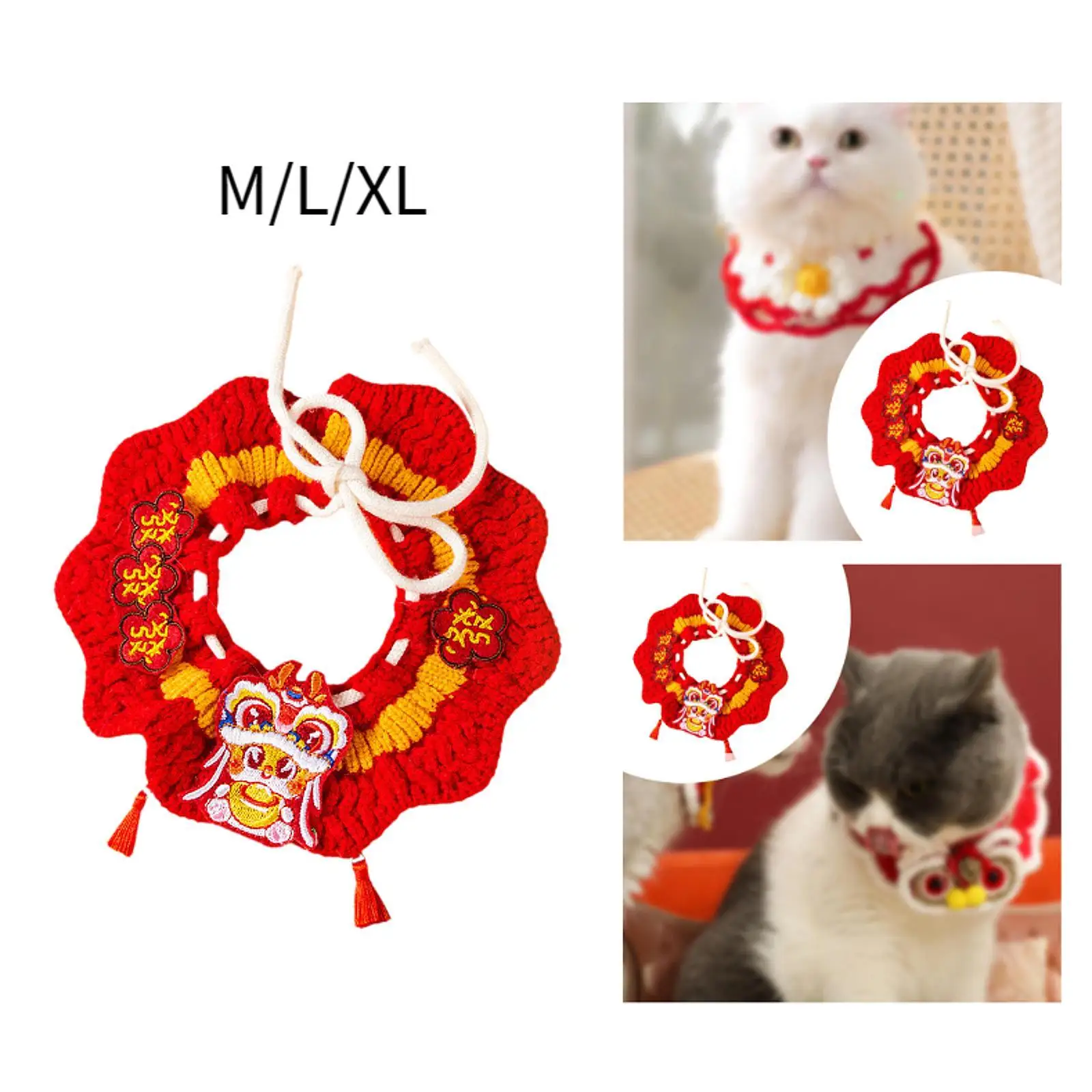 New Year Cat Collar Adjustable Knit Pet Scarf Dress up Costume Cute Handwoven Crochet Bib Kitten Necklace Scarf for Dogs Pets