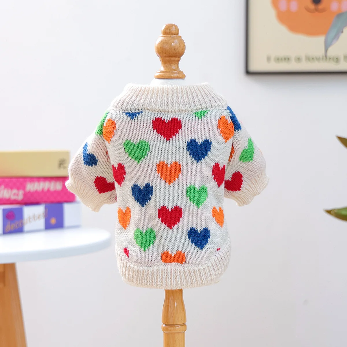 Suéter de punto de amor para otoño/invierno para mascotas, suéter de amor colorido cálido y cómodo para perros pequeños/gatos, ropa para cachorros - imagen 4