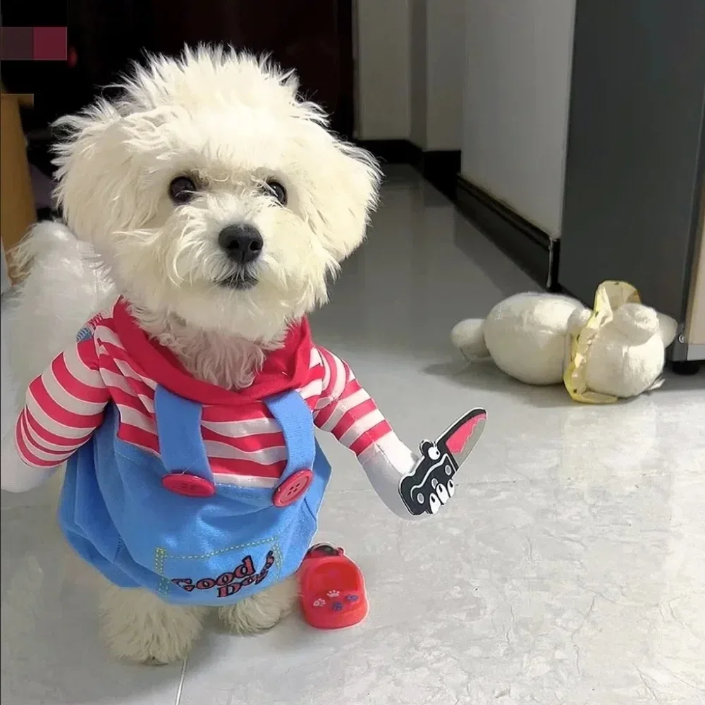 Ropa divertida de Halloween para perros pequeños y medianos, disfraz de mascota con cuchillo, bonito disfraz de fiesta para gatos, trajes de Chihuahua